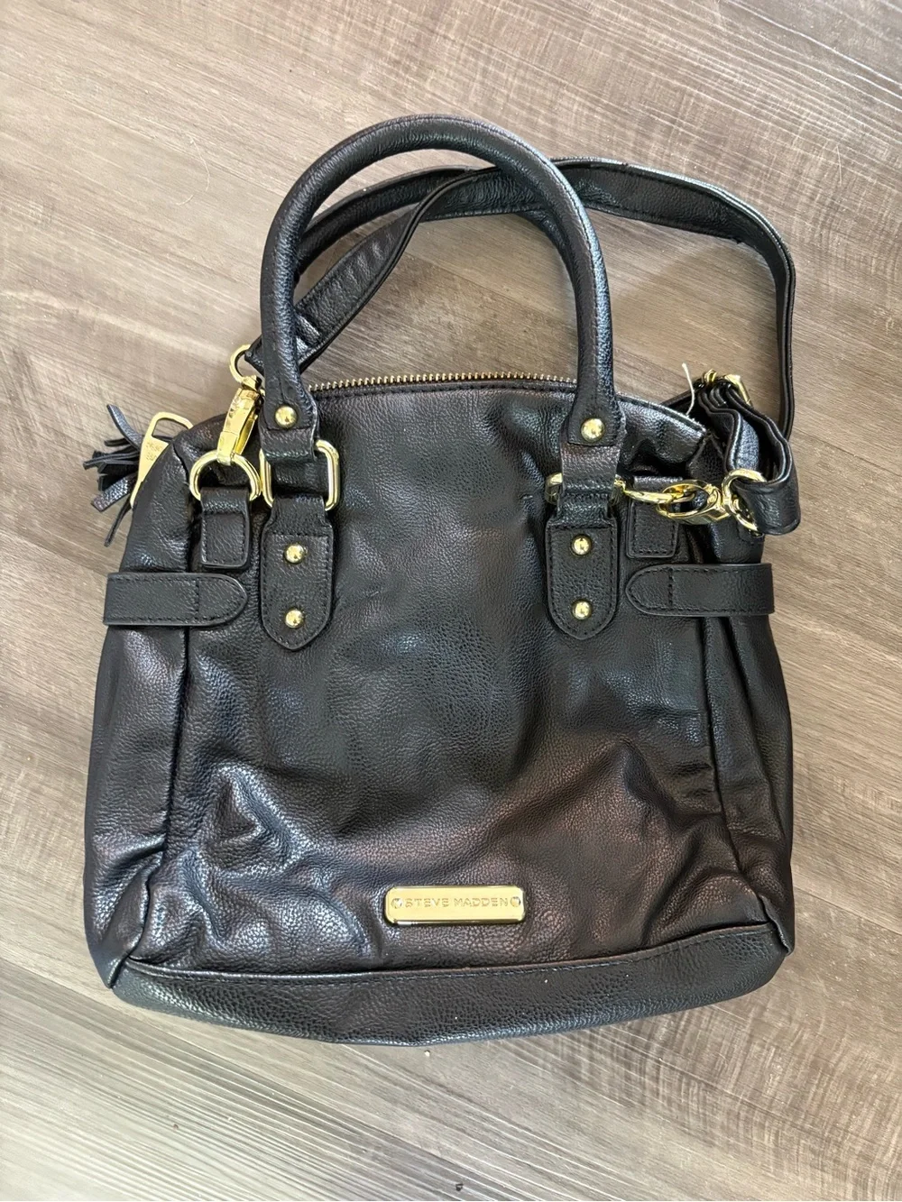 Steve Madden Black Satchel with Gold Chain Accent